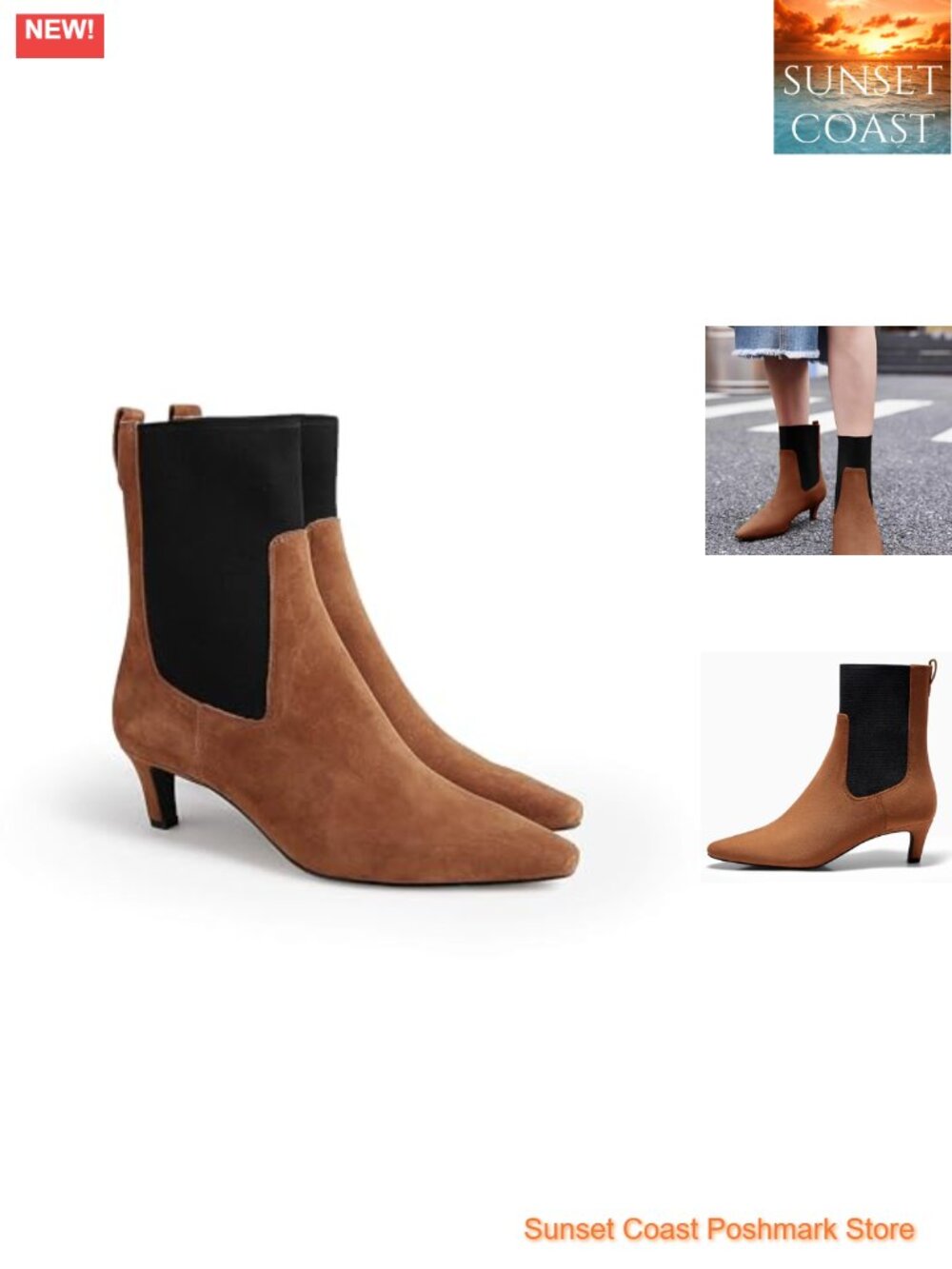 Ankle Boots Low Kitten Heel Pointed Toe Slip On Faux Suede Booties